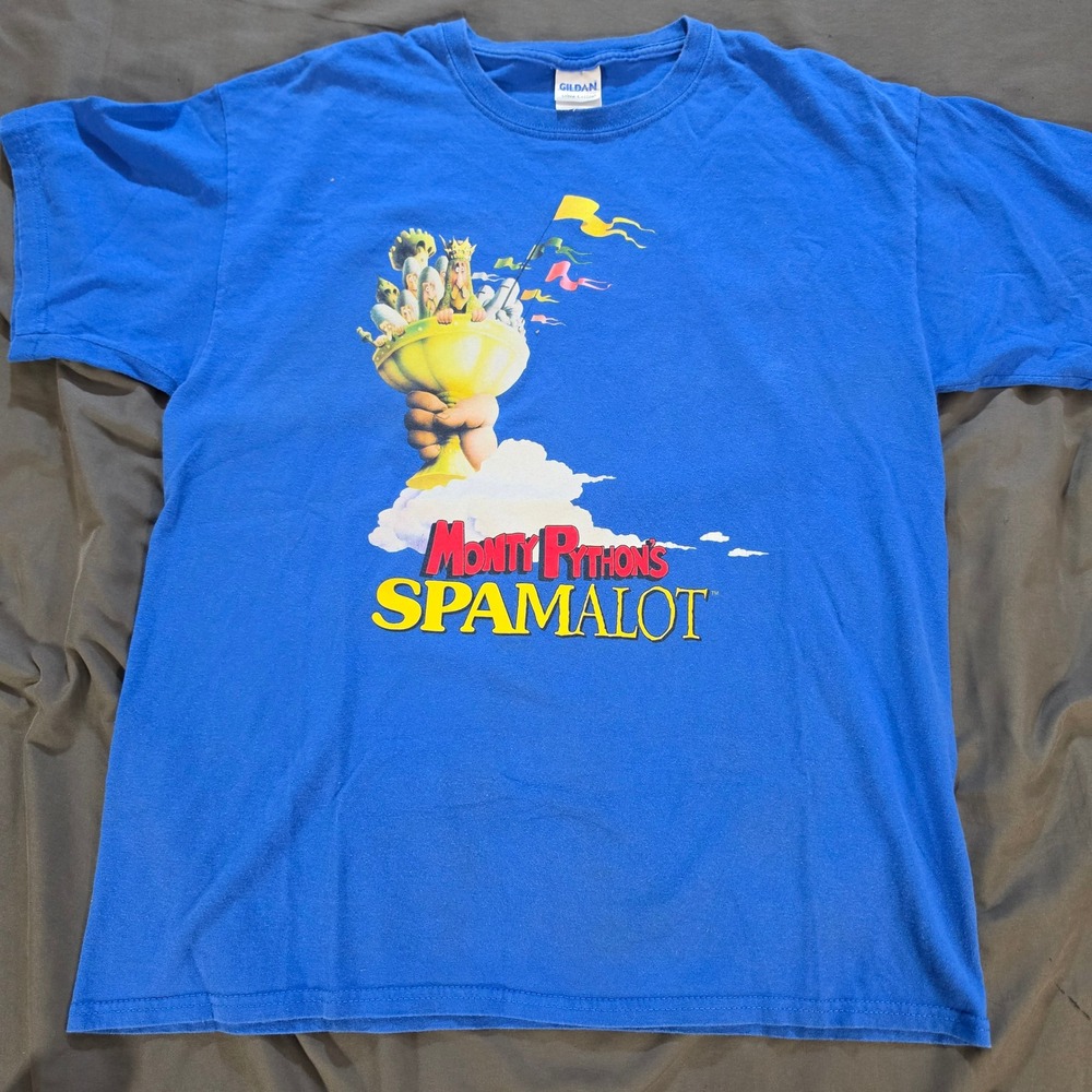 Gildan Monty Pythons Spamalot Graphic T-Shirt Blue Large Broadway Musical Tee